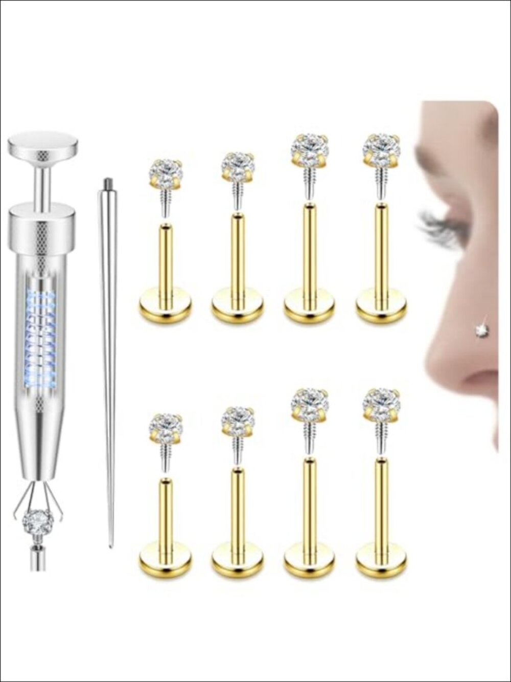 16G 18G 20G Nose Rings Studs Set Flat Back Surgical Steel CZ Piercing Jewelry